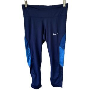 Nike Dri Fit Women's Color Block Back Zip Pocket Mesh Ankles Capri Leggings S